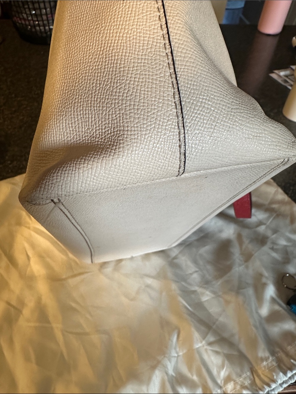 Coach Ivory Tote with Red Handles and Navy Trim - Picture 10 of 11